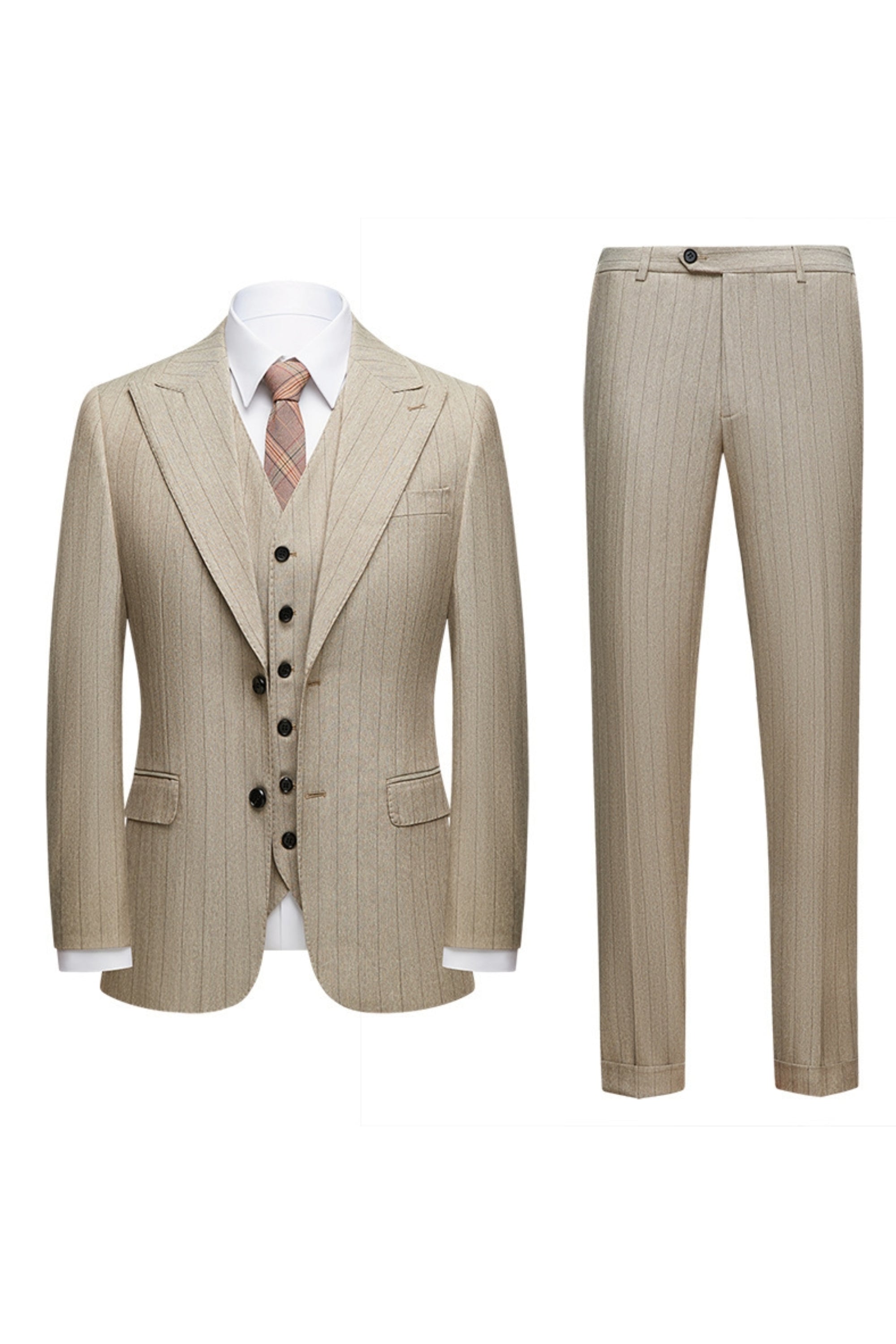 Light Coffee Striped Slim Casual Suit