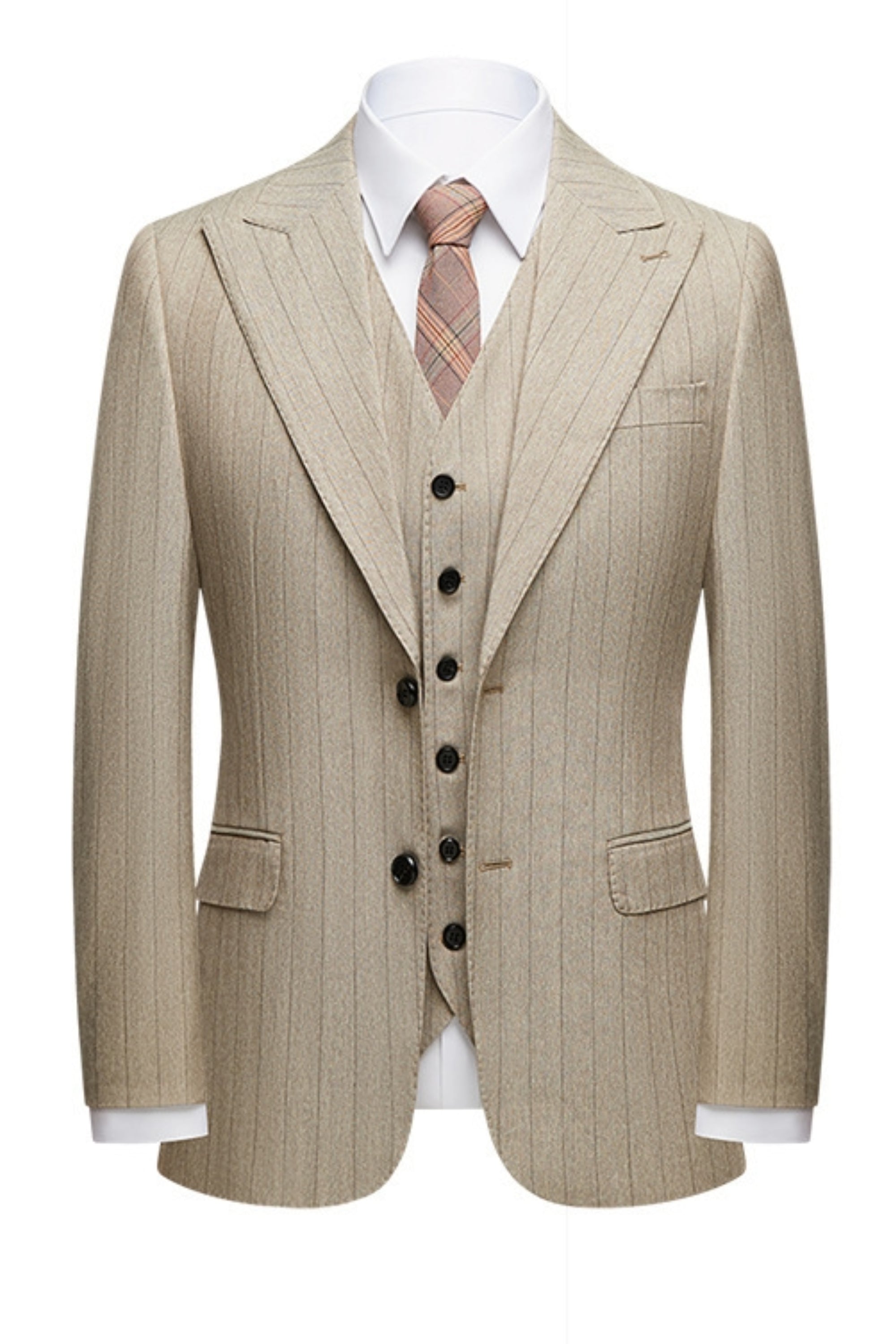 Light Coffee Striped Slim Casual Suit