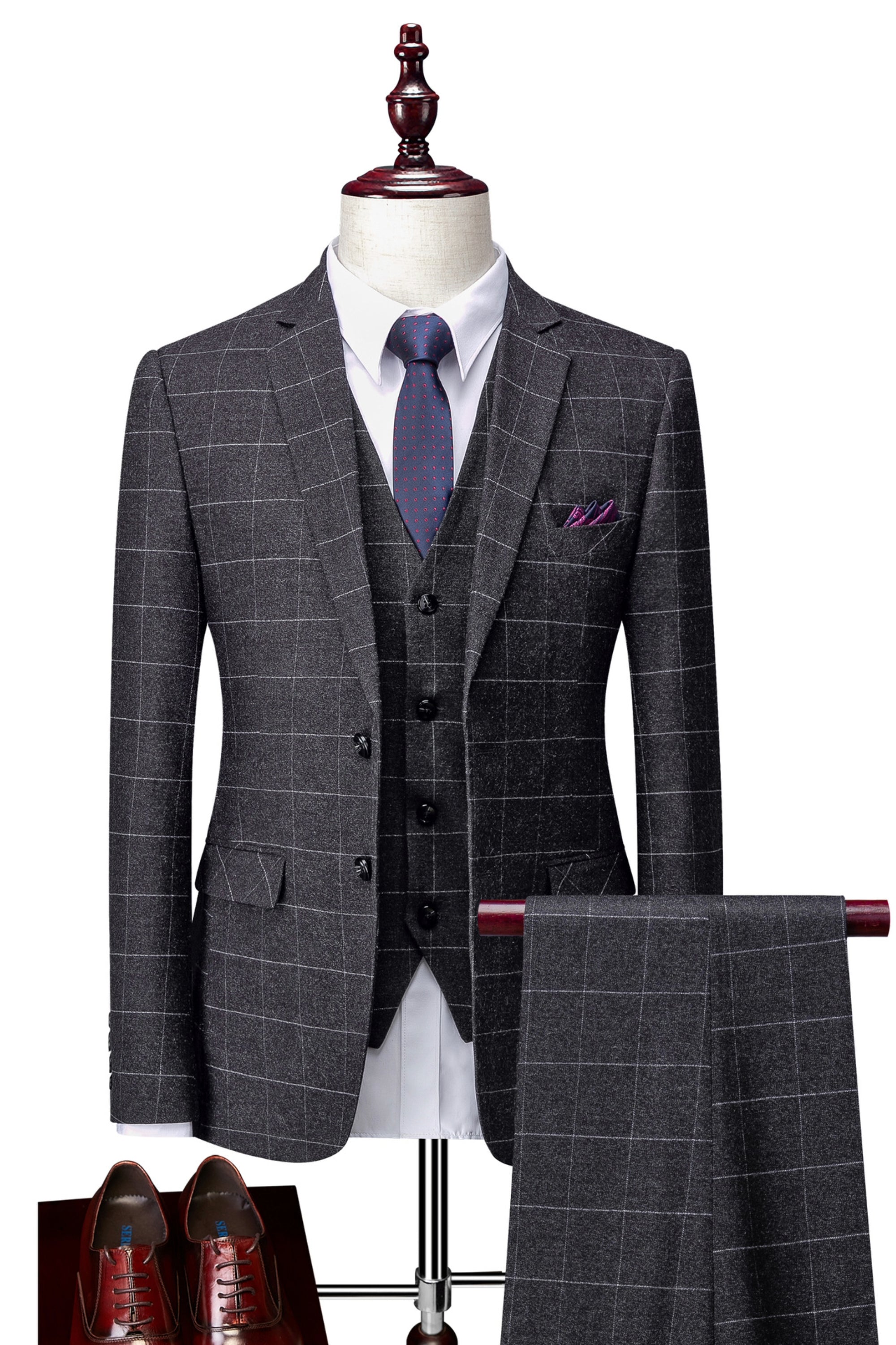 Grey Plaid Three Piece Suit