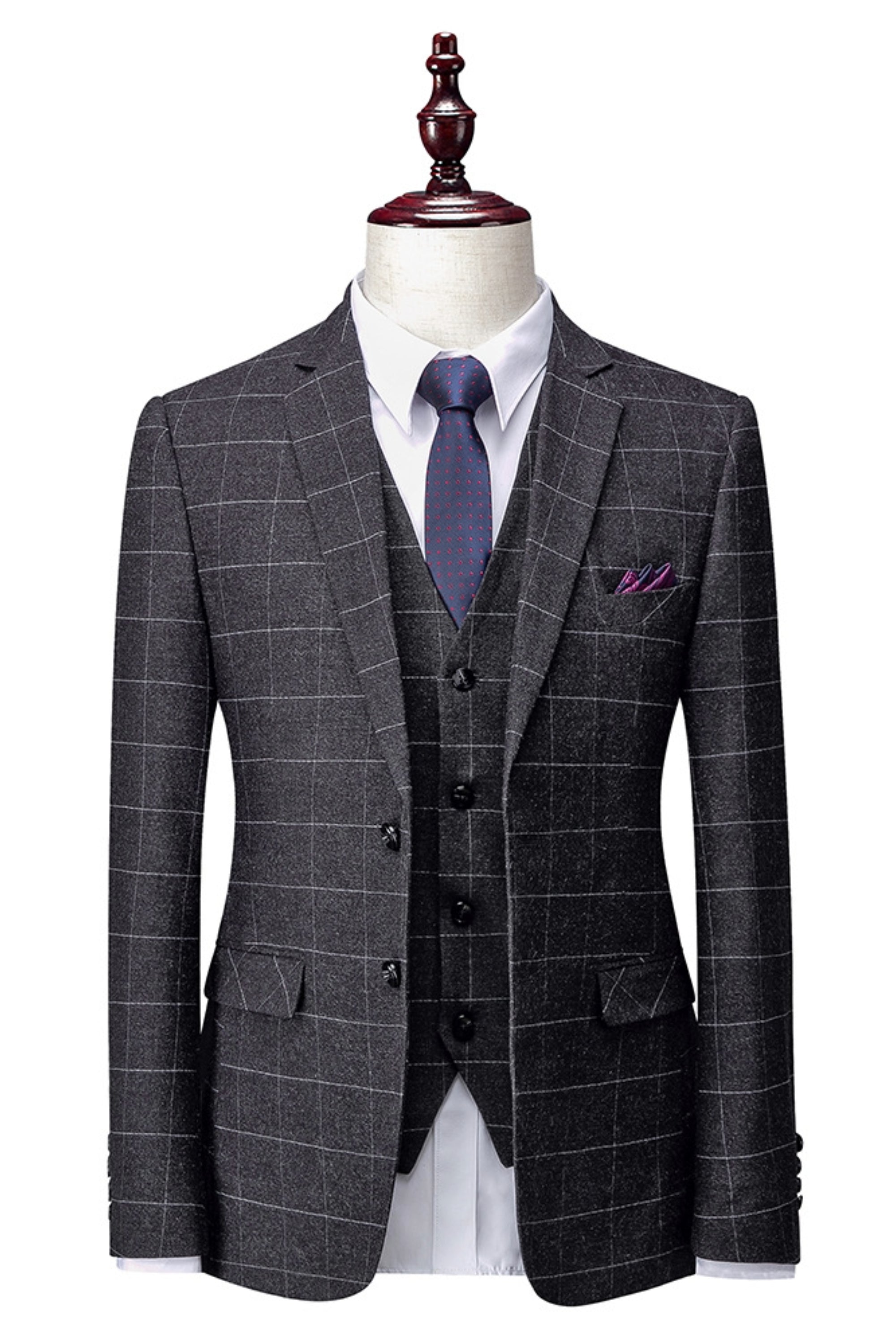 Grey Plaid Three Piece Suit