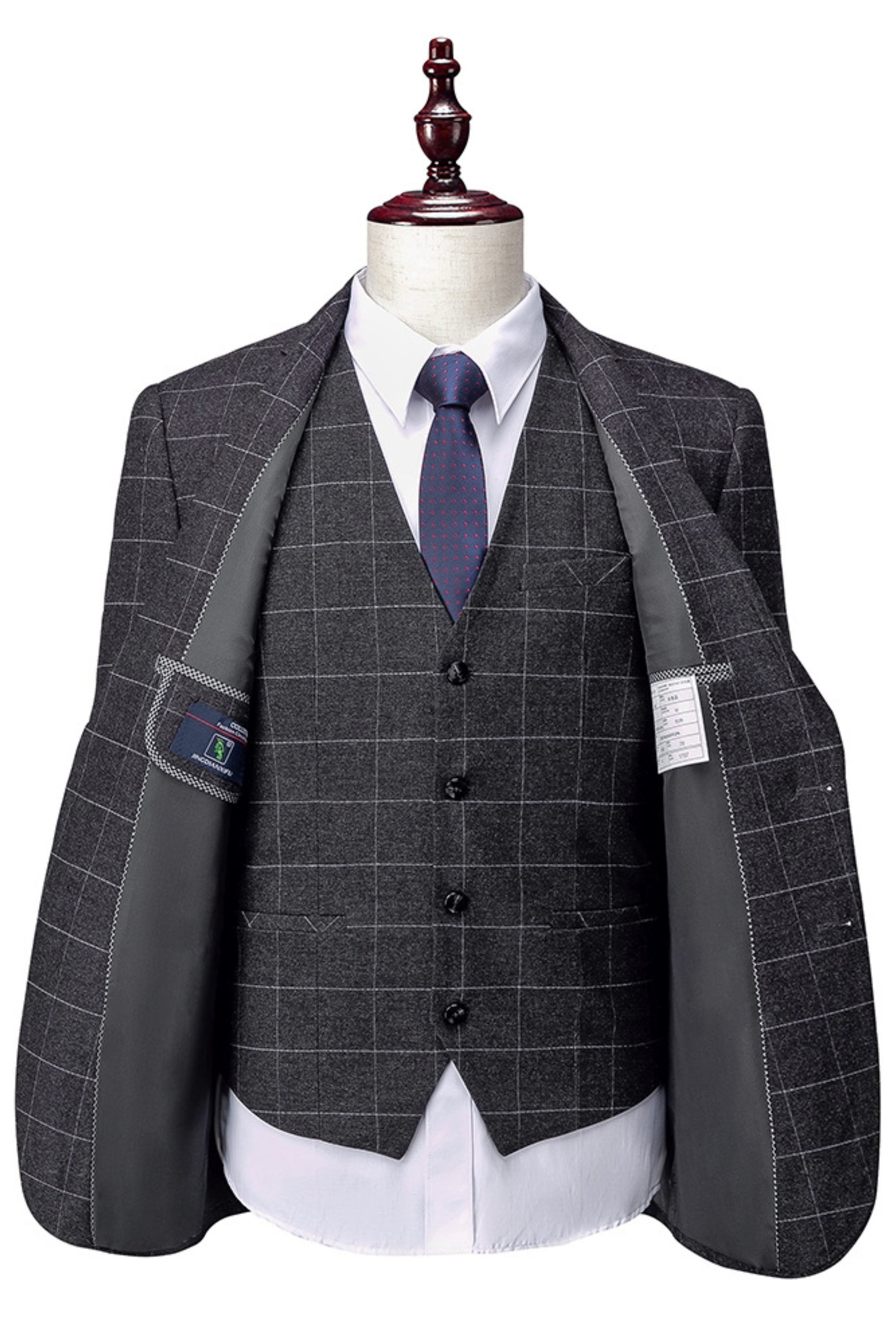 Grey Plaid Three Piece Suit