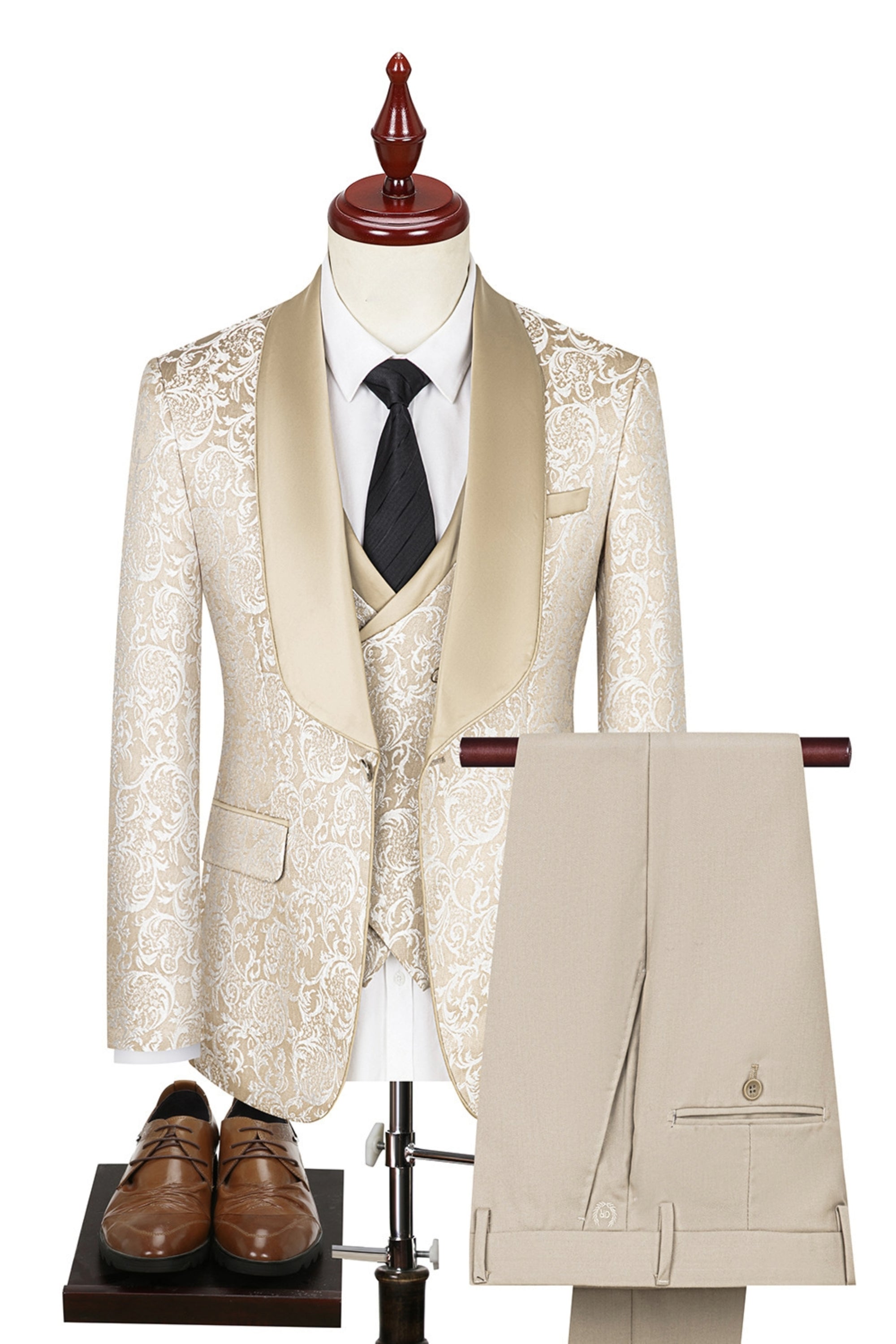 Slim Fit Jacquard Tuxedo Beige