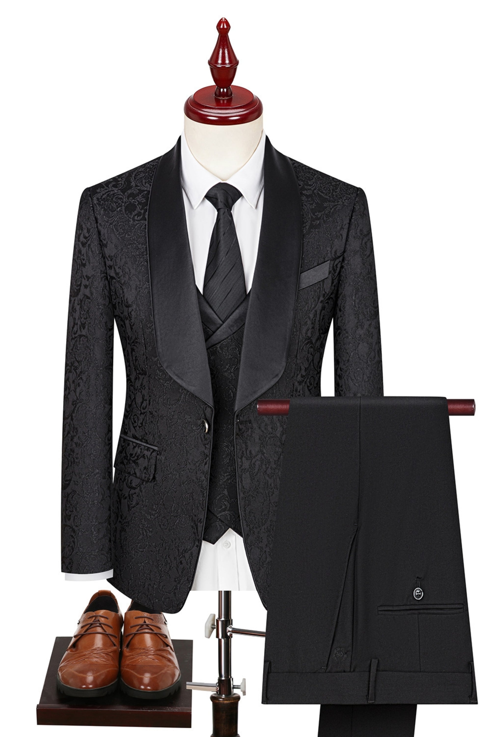 Slim Fit Jacquard Tuxedo Black