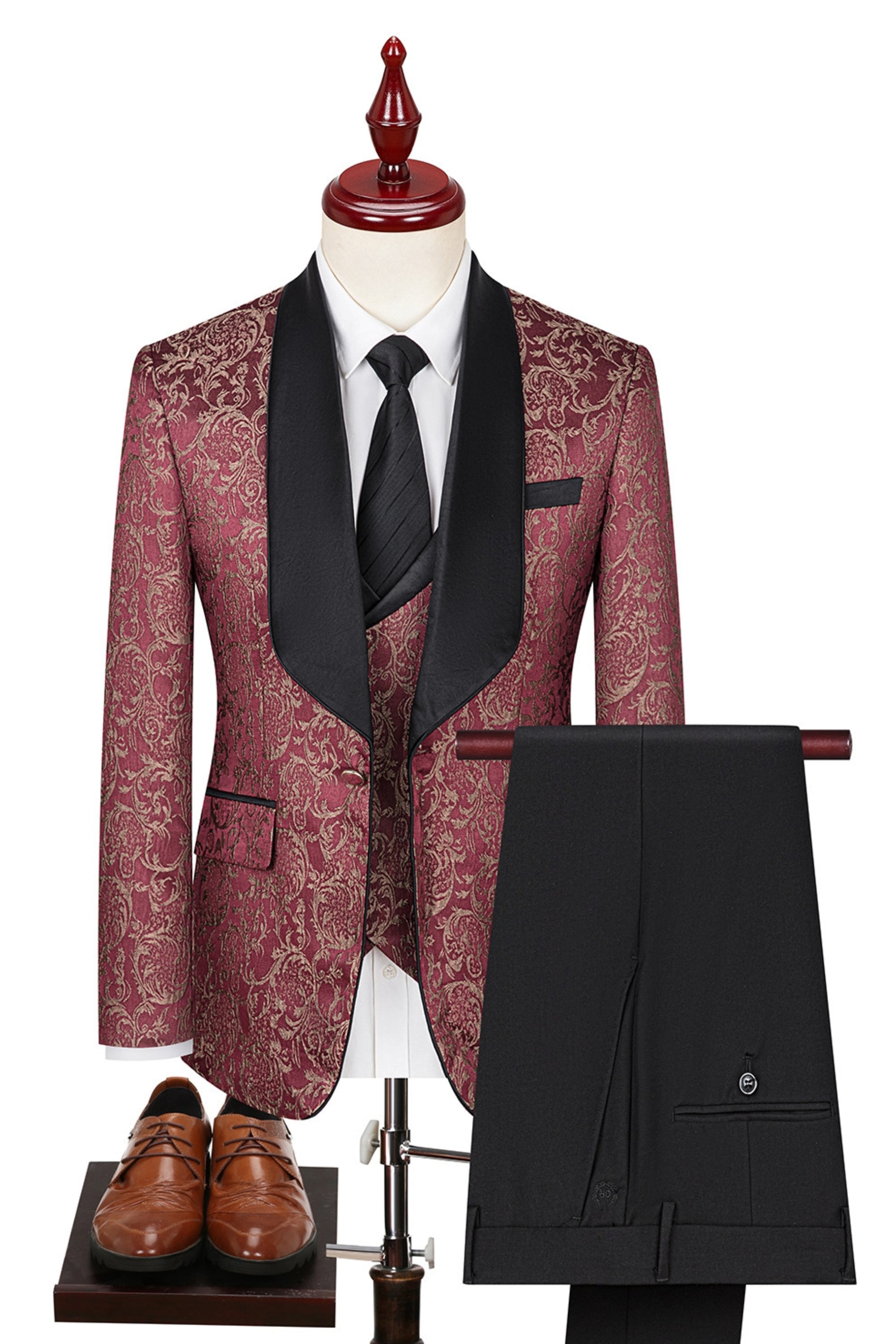 Red Jacquard Slim Fit Tuxedo