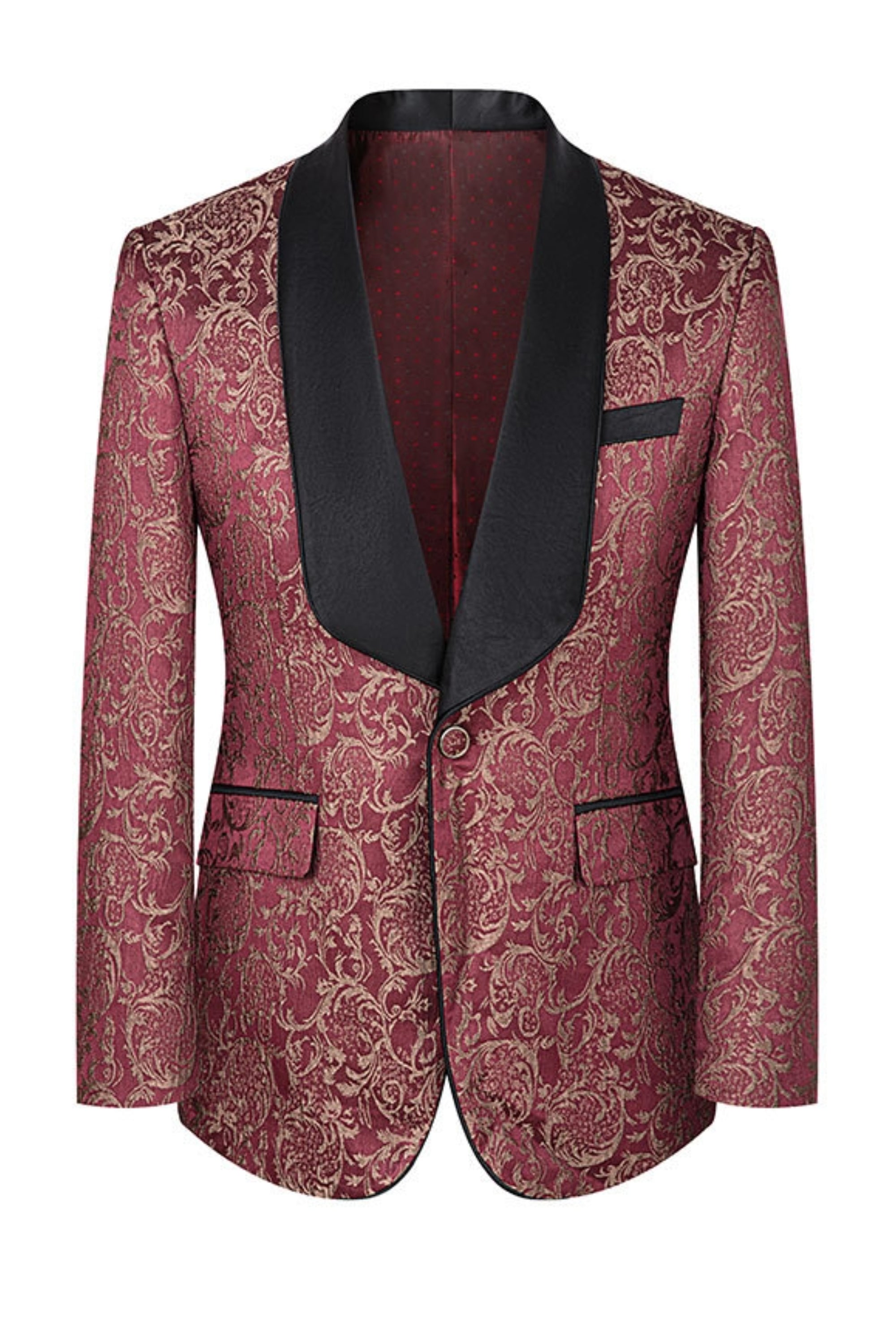 Red Jacquard Slim Fit Tuxedo